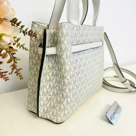 Michael Kors Purse & Wallet Emilia Small Satchel Light Cream MK Signature - Picture 6 of 12